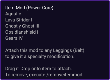 Power Core item card